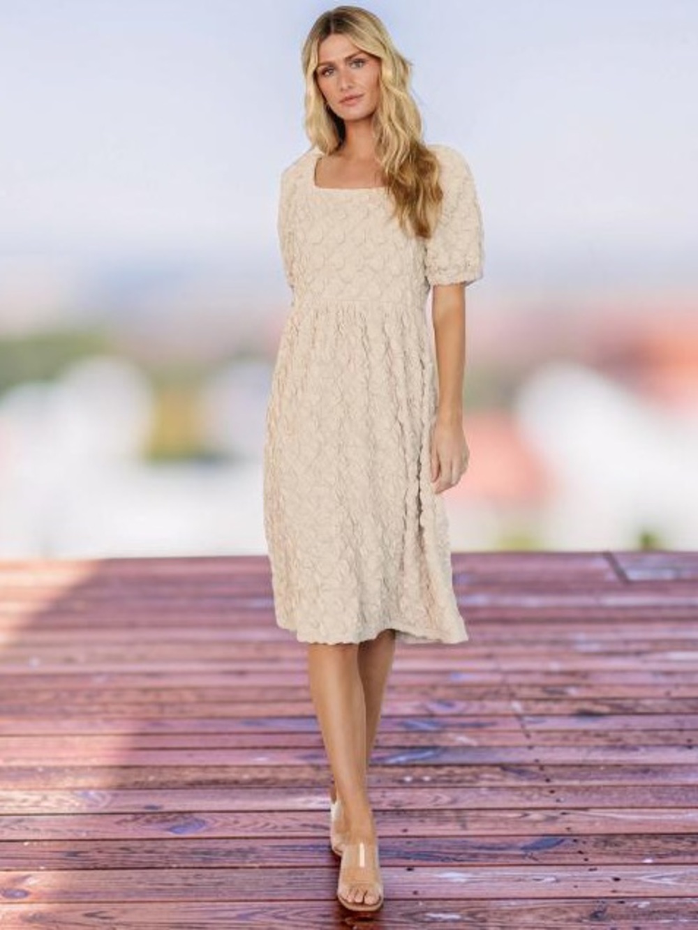 Baltic Born Keri Gathered Midi Dress Beige Size XL NWT